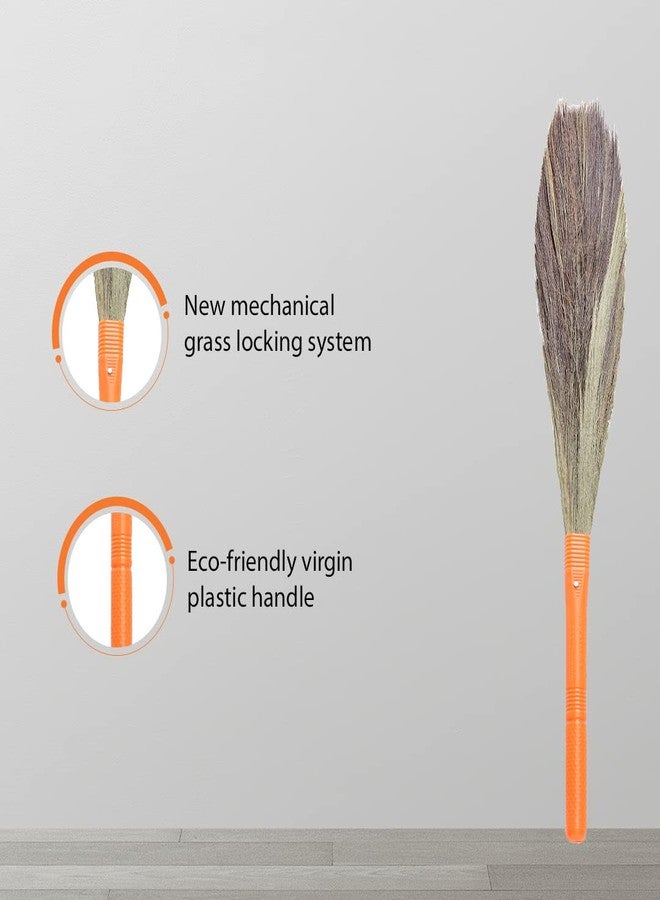 Monkey 555 Premium Plastic Natural Grass Floor Broom - Pack Of 2 | Removes Fine Dust | Garo-Hill Grass | Super Strong & Durable | Mechanical Locking | Ergonomic Handle Broomstick | Eco-Friendly - Image 3